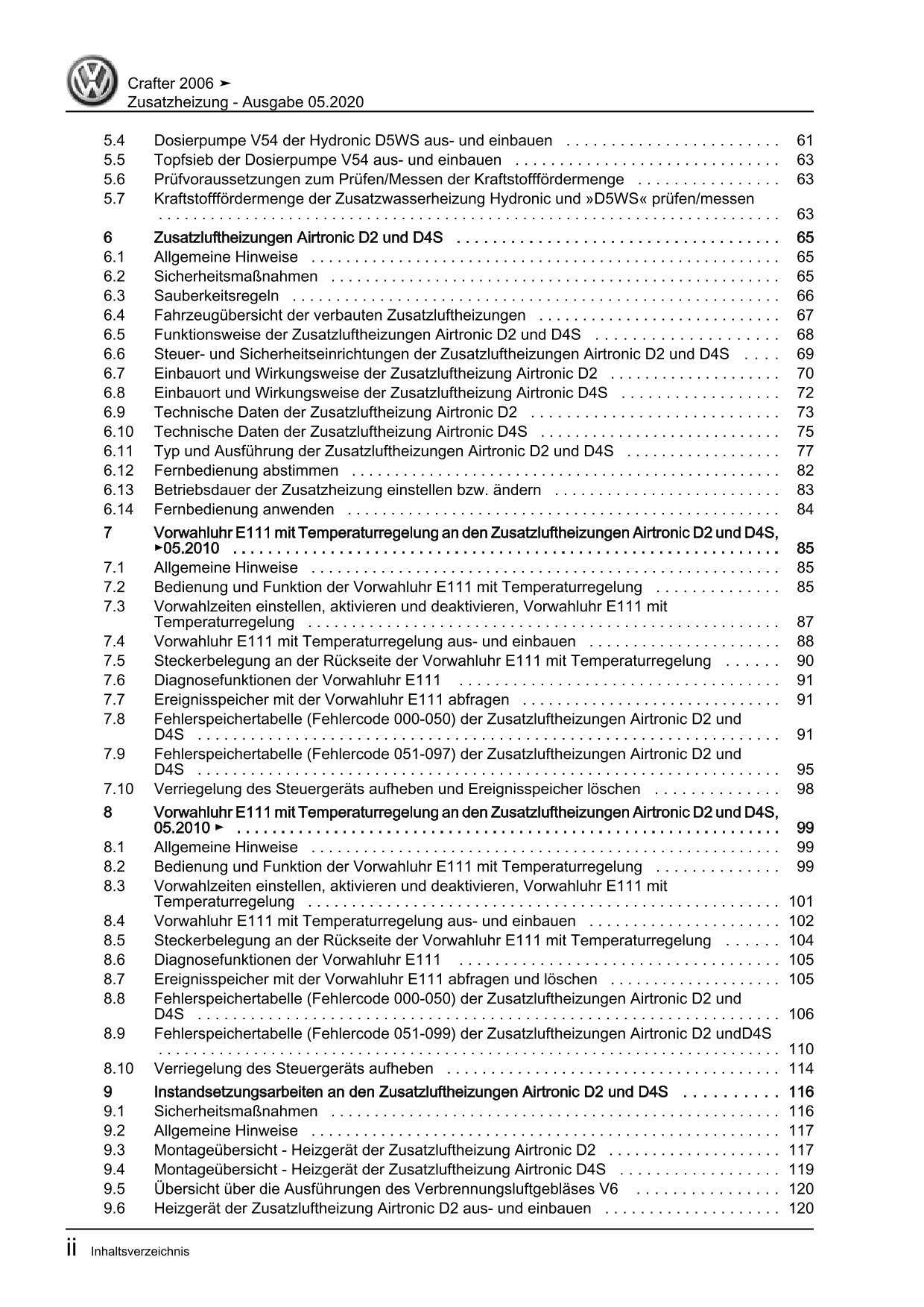 VW Crafter Typ 2E 2006-2016 Standheizung Zusatzheizung Reparaturanleitung