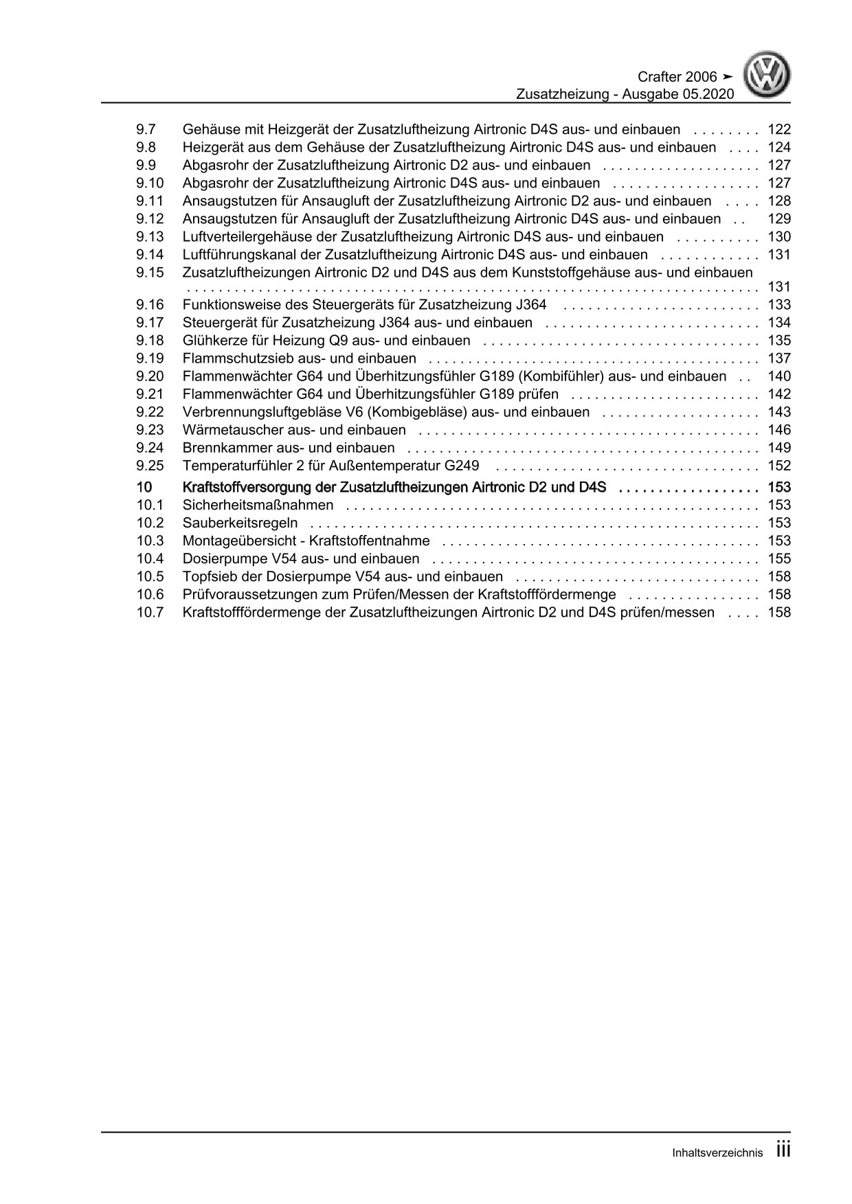 VW Crafter Typ 2E 2006-2016 Standheizung Zusatzheizung Reparaturanleitung