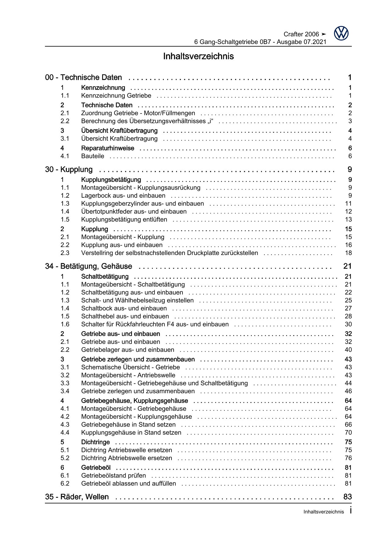 VW Crafter 2E 2006-2016 6 Gang Schaltgetriebe 0B7 Kupplung Reparaturanleitung