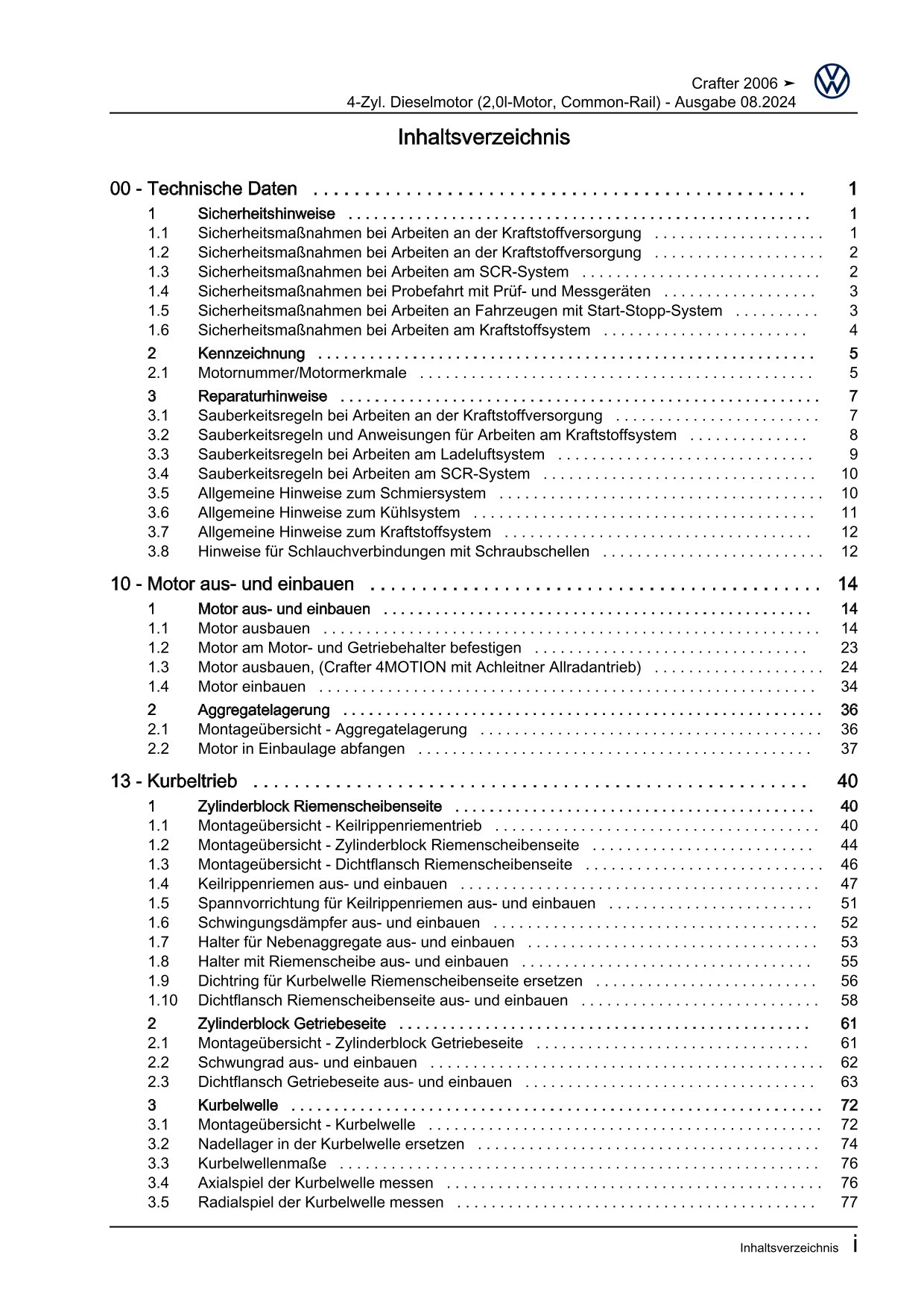 VW Crafter 2E 2006-2016 4-Zyl. Dieselmotor 2,0l 109-163 PS Reparaturanleitung