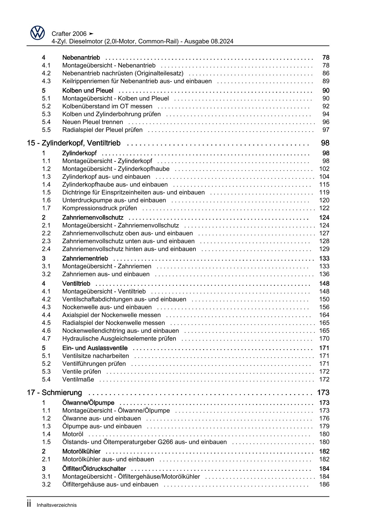 VW Crafter 2E 2006-2016 4-Zyl. Dieselmotor 2,0l 109-163 PS Reparaturanleitung