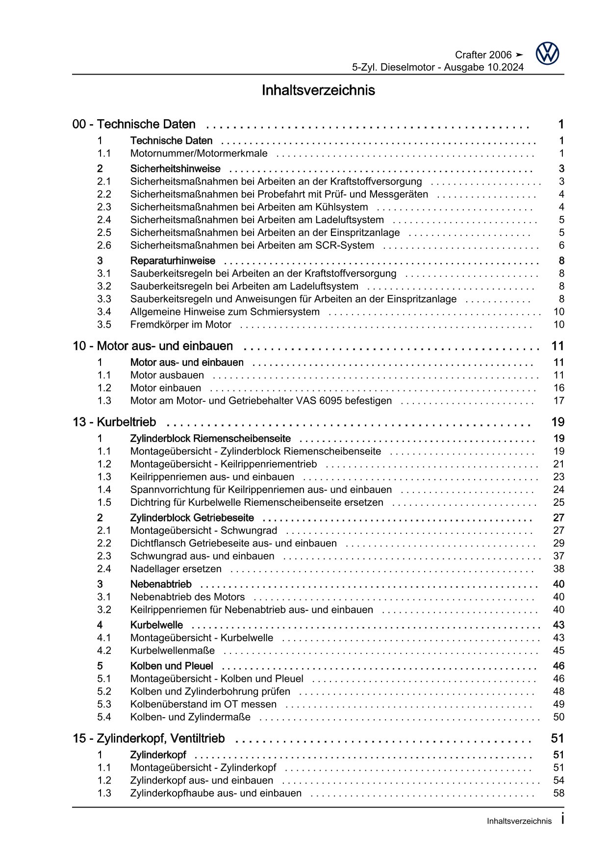 VW Crafter Typ 2E 2006-2016 5-Zyl. Dieselmotor 2,5l 88-163 PS Reparaturanleitung