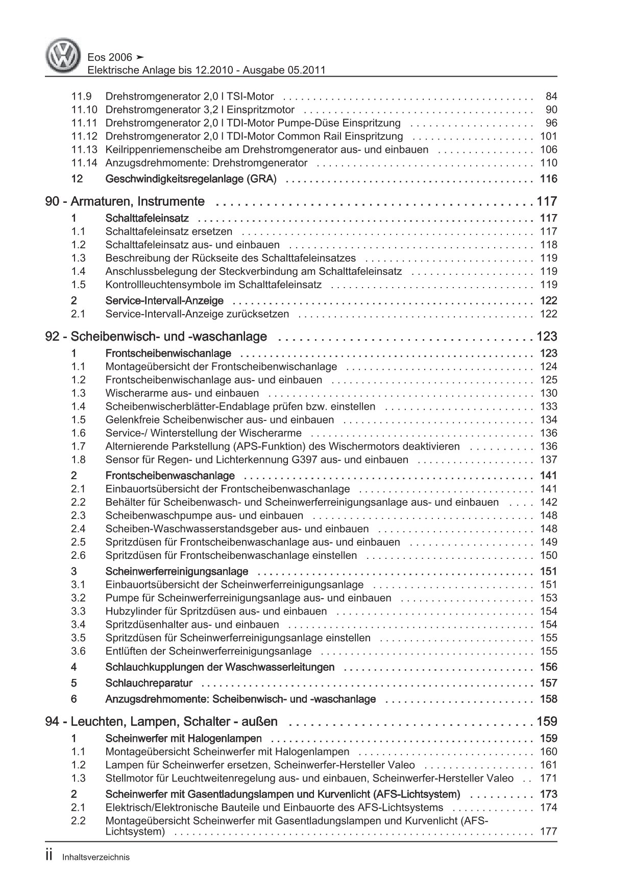 VW EOS Typ 1F 2006-2010 Elektrische Anlage Elektrik Systeme Reparaturanleitung