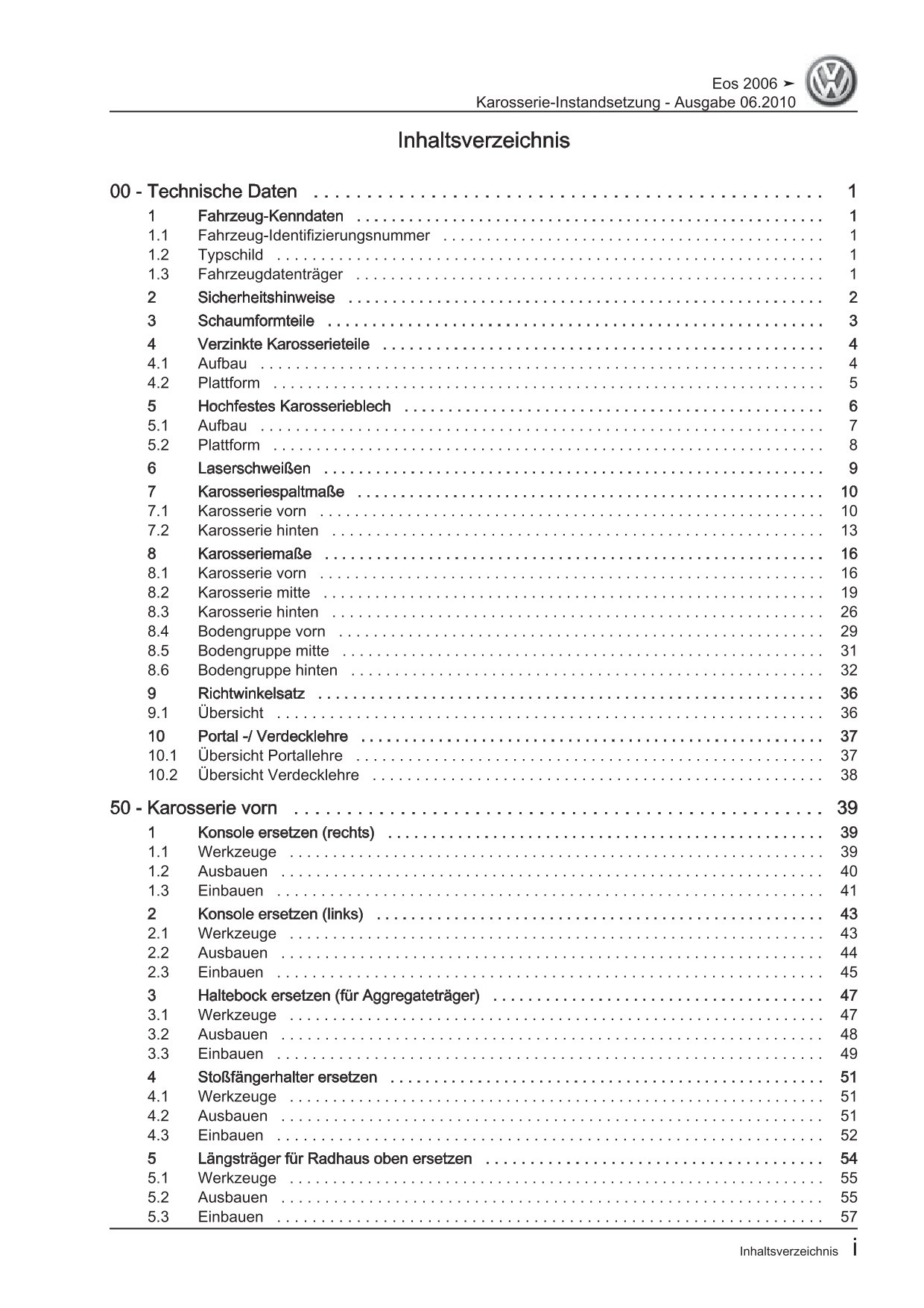 VW EOS Typ 1F 2006-2015 Karosserie Unfall Instandsetzung Reparaturanleitung