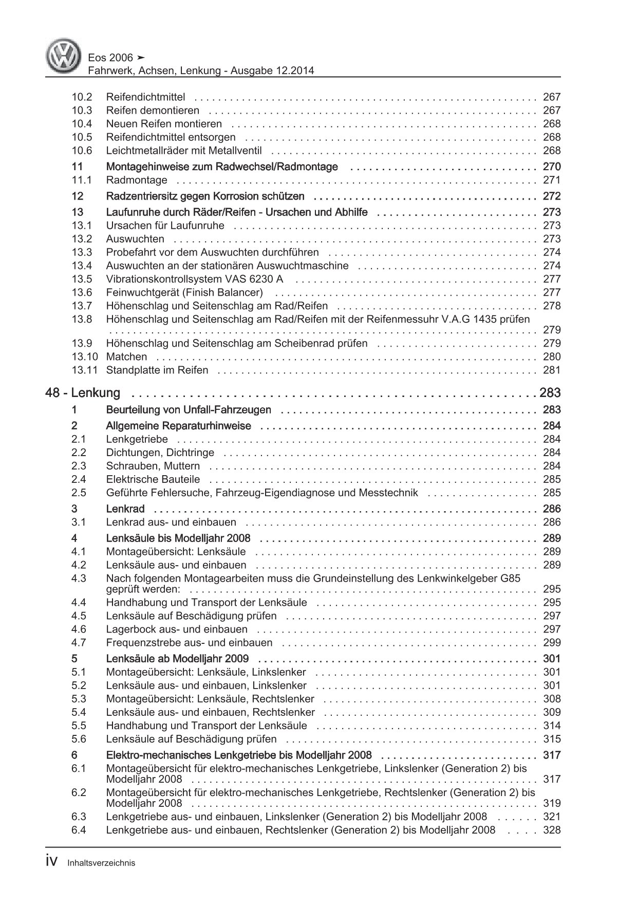 VW EOS Typ 1F 2006-2015 Fahrwerk Achsen Lenkung Reparaturanleitung