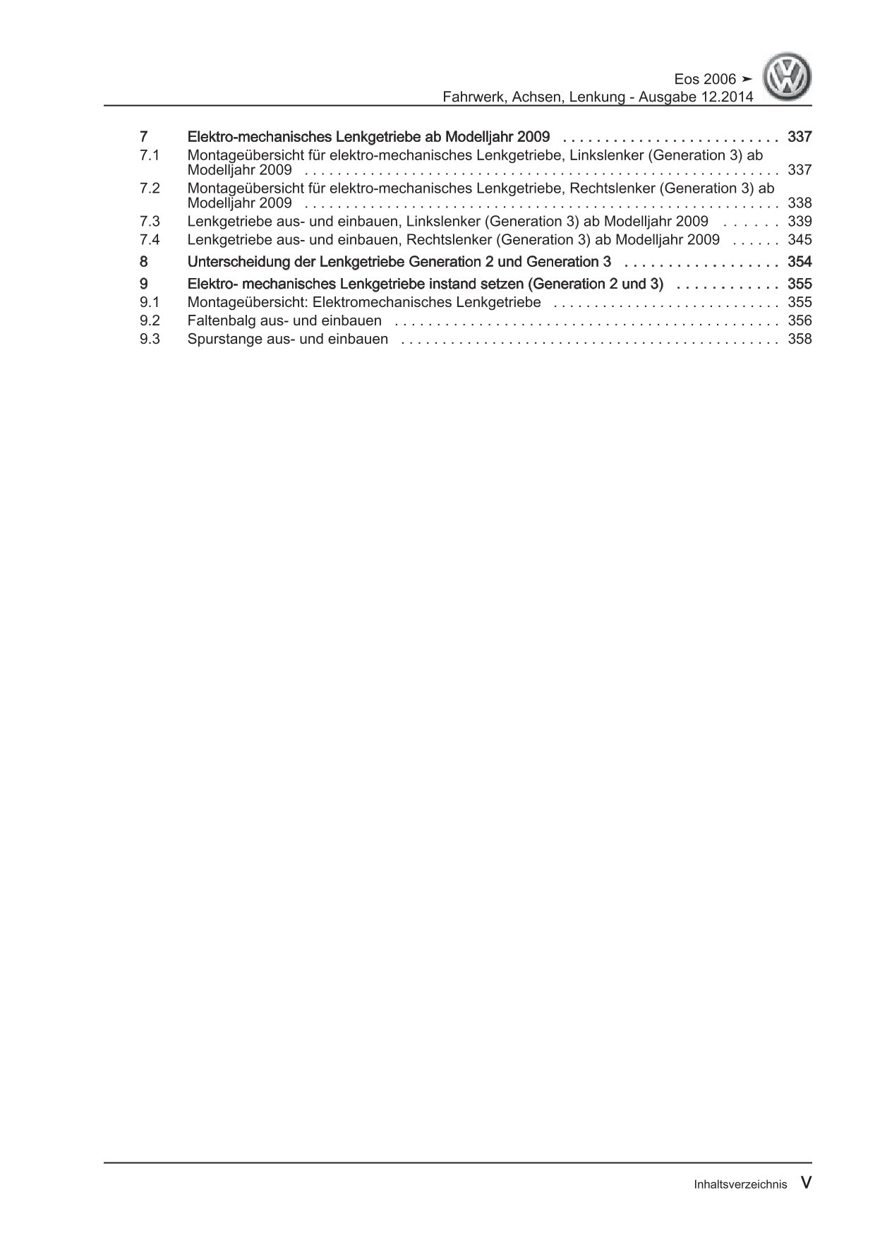 VW EOS Typ 1F 2006-2015 Fahrwerk Achsen Lenkung Reparaturanleitung