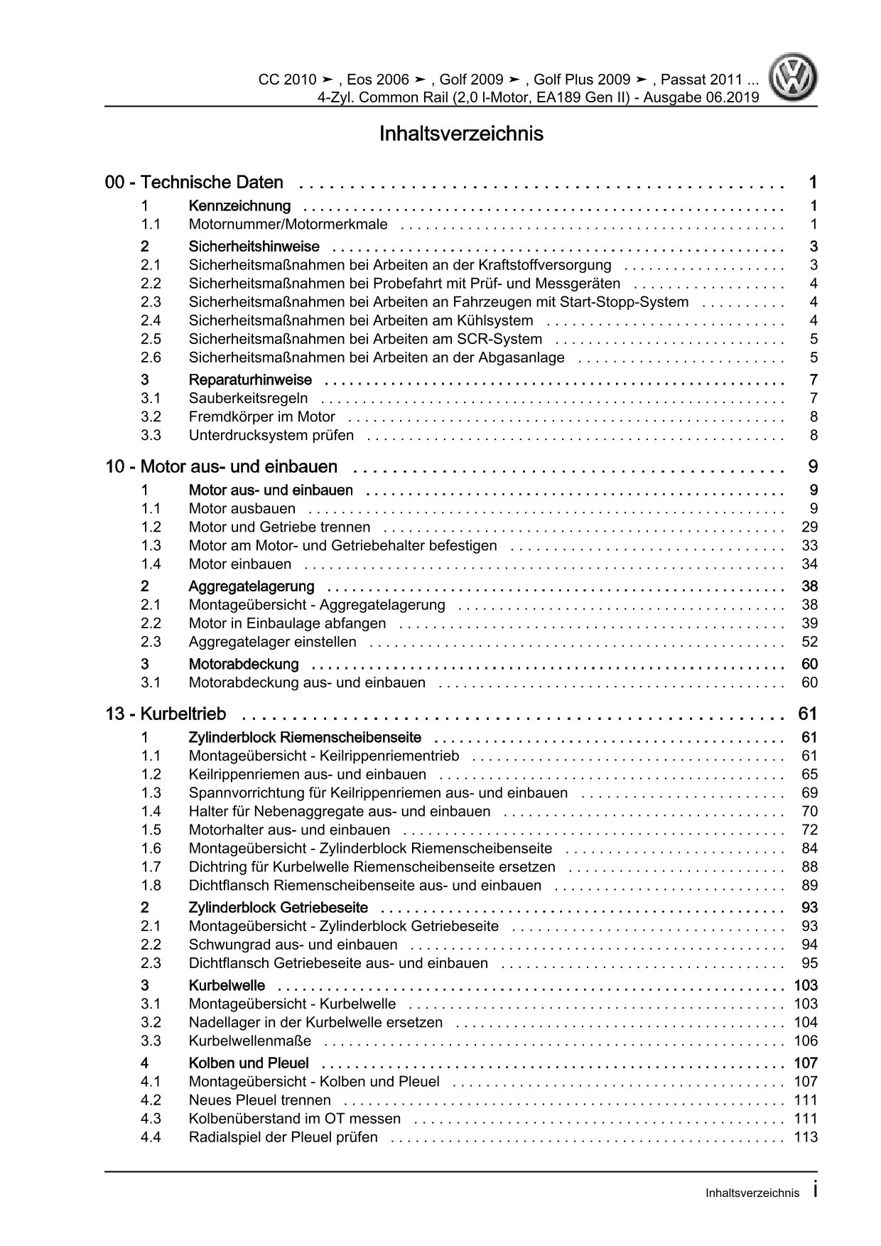 VW EOS Typ 1F 2006-2015 4-Zyl. Dieselmotor 2,0l 110-177 PS Reparaturanleitung