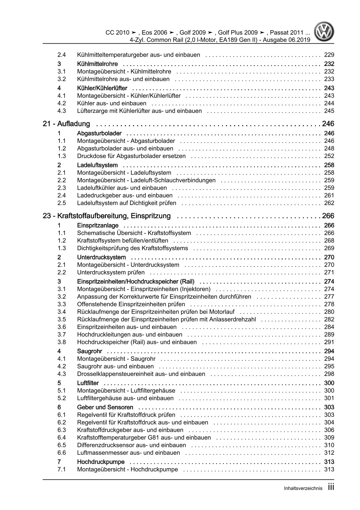 VW EOS Typ 1F 2006-2015 4-Zyl. Dieselmotor 2,0l 110-177 PS Reparaturanleitung