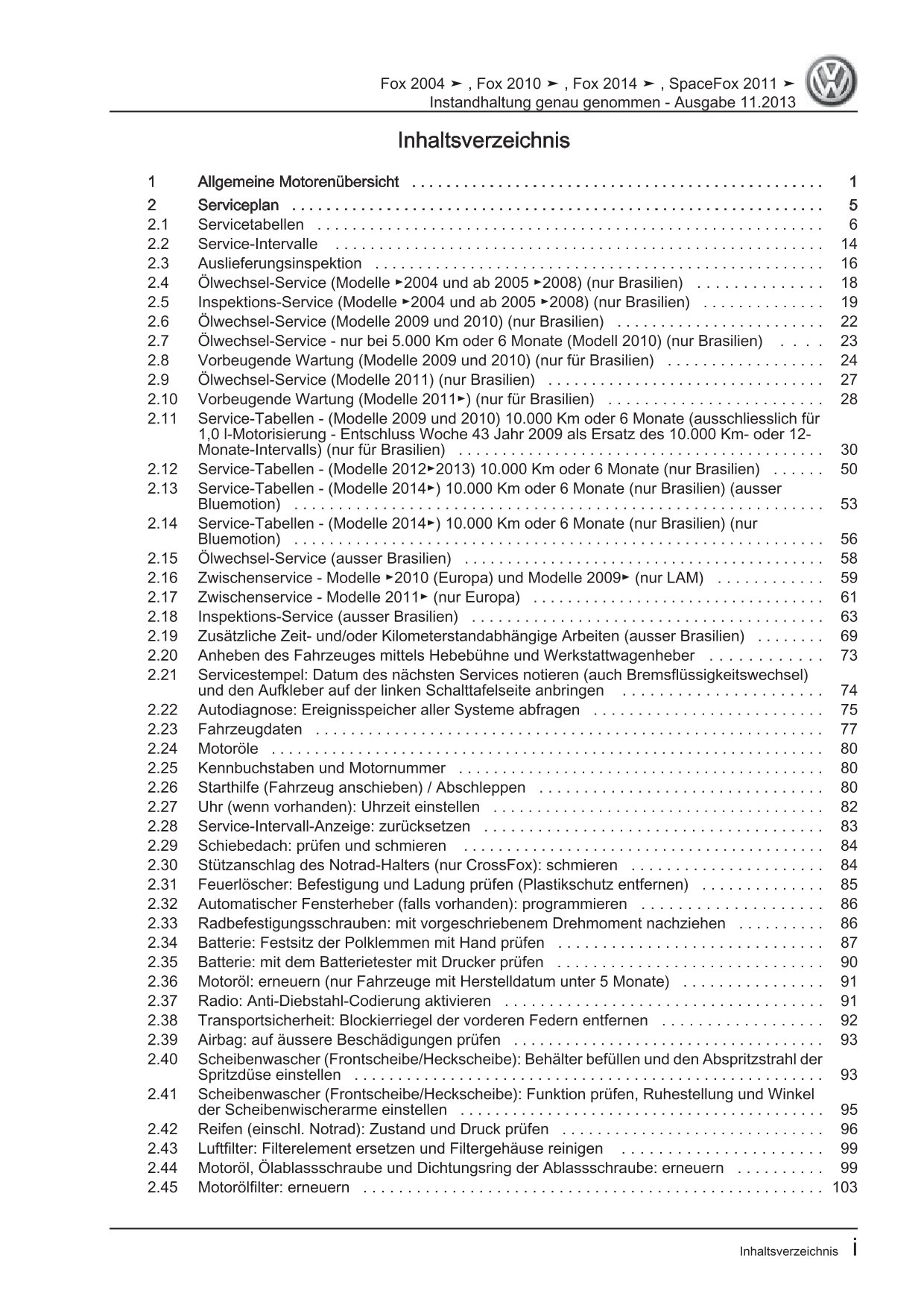 VW Fox Typ 5Z 2005-2011 Instandhaltung Inspektion Wartung Reparaturanleitung