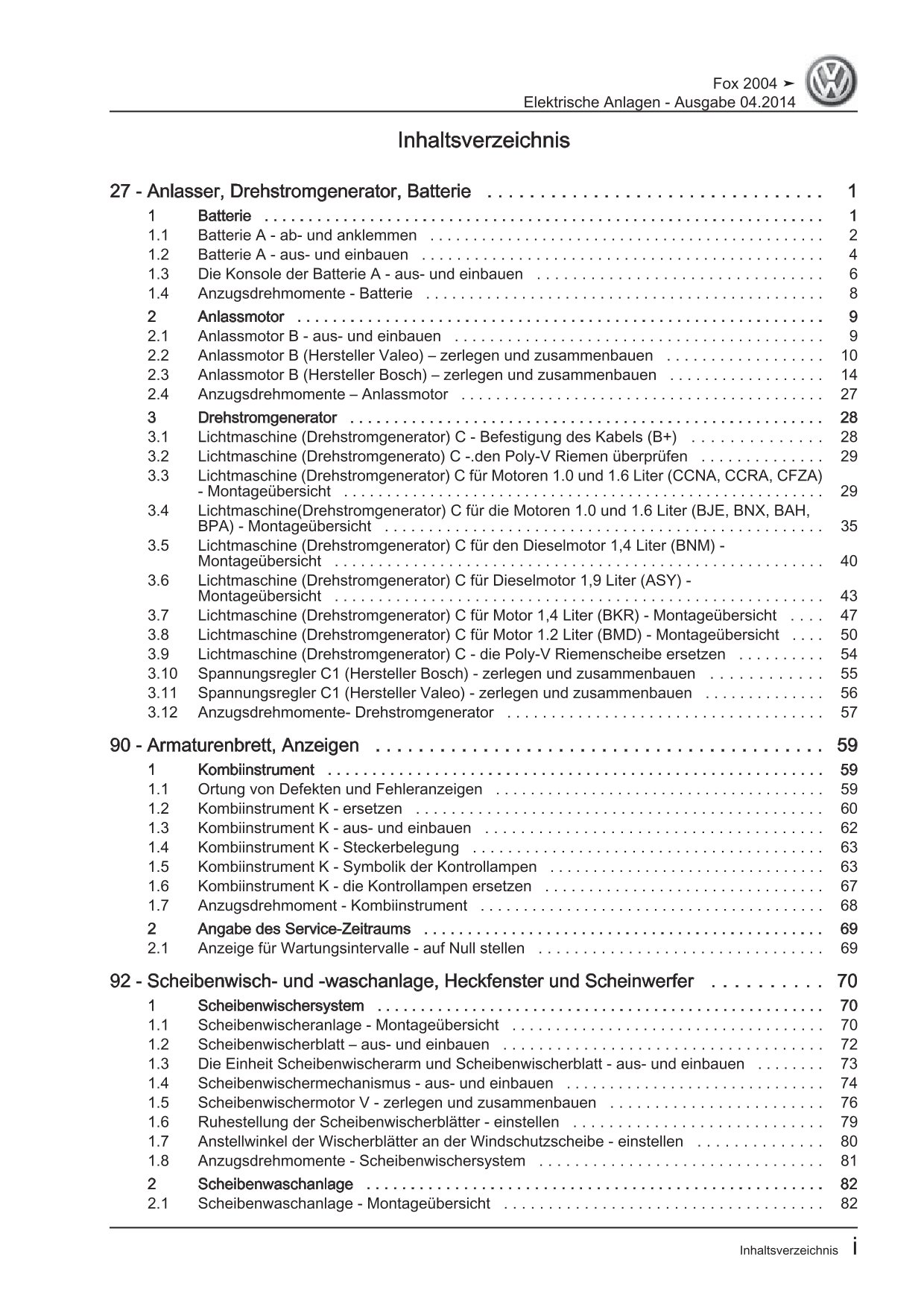 VW Fox Typ 5Z 2005-2011 Elektrische Anlage Elektrik Systeme Reparaturanleitung
