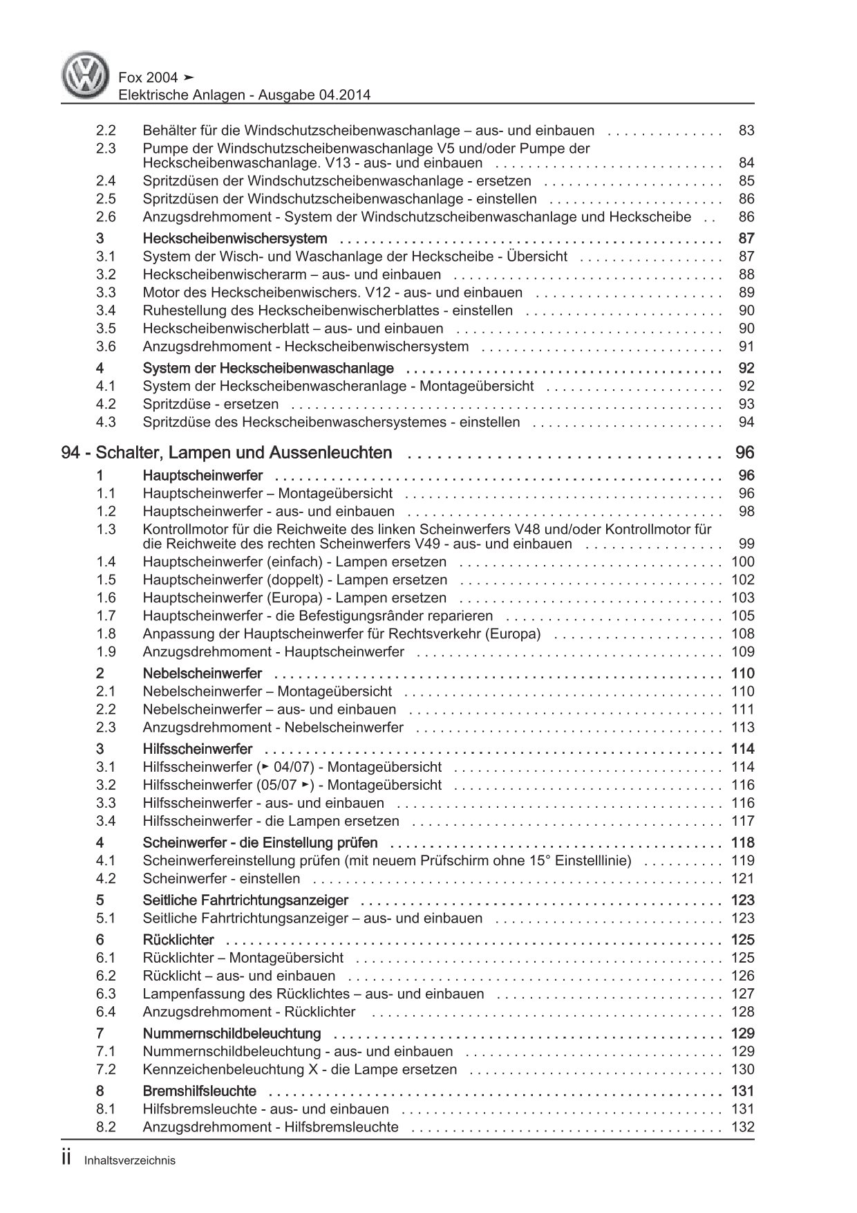 VW Fox Typ 5Z 2005-2011 Elektrische Anlage Elektrik Systeme Reparaturanleitung