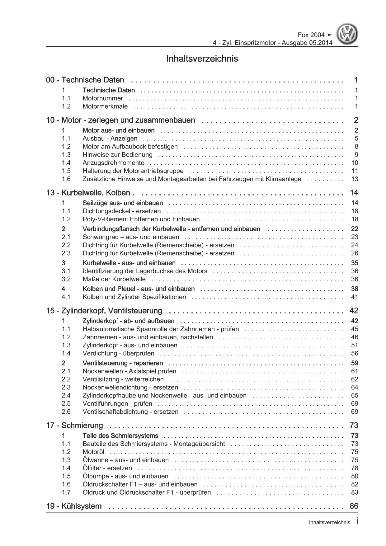 VW Fox Typ 5Z 2005-2011 4-Zyl. Benzinmotor 1,4l 74 PS Reparaturanleitung