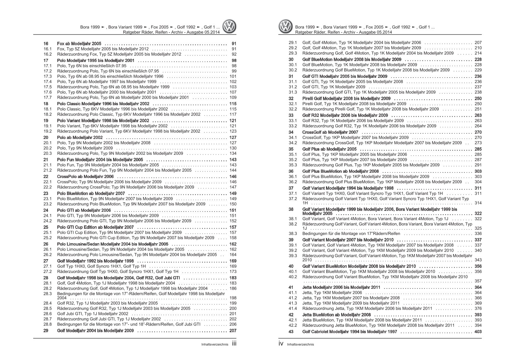 VW Fox Typ 5Z 2005-2011 Ratgeber Räder Reifen Archiv Reparaturanleitung