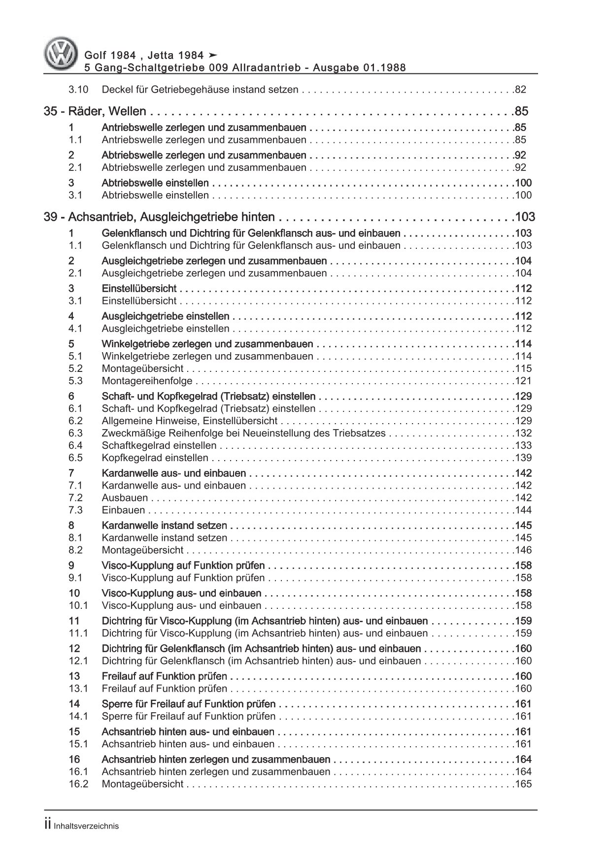 VW Golf 2 Typ 19 1983-1992 5 Gang Schaltgetriebe 009 Kupplung Reparaturanleitung