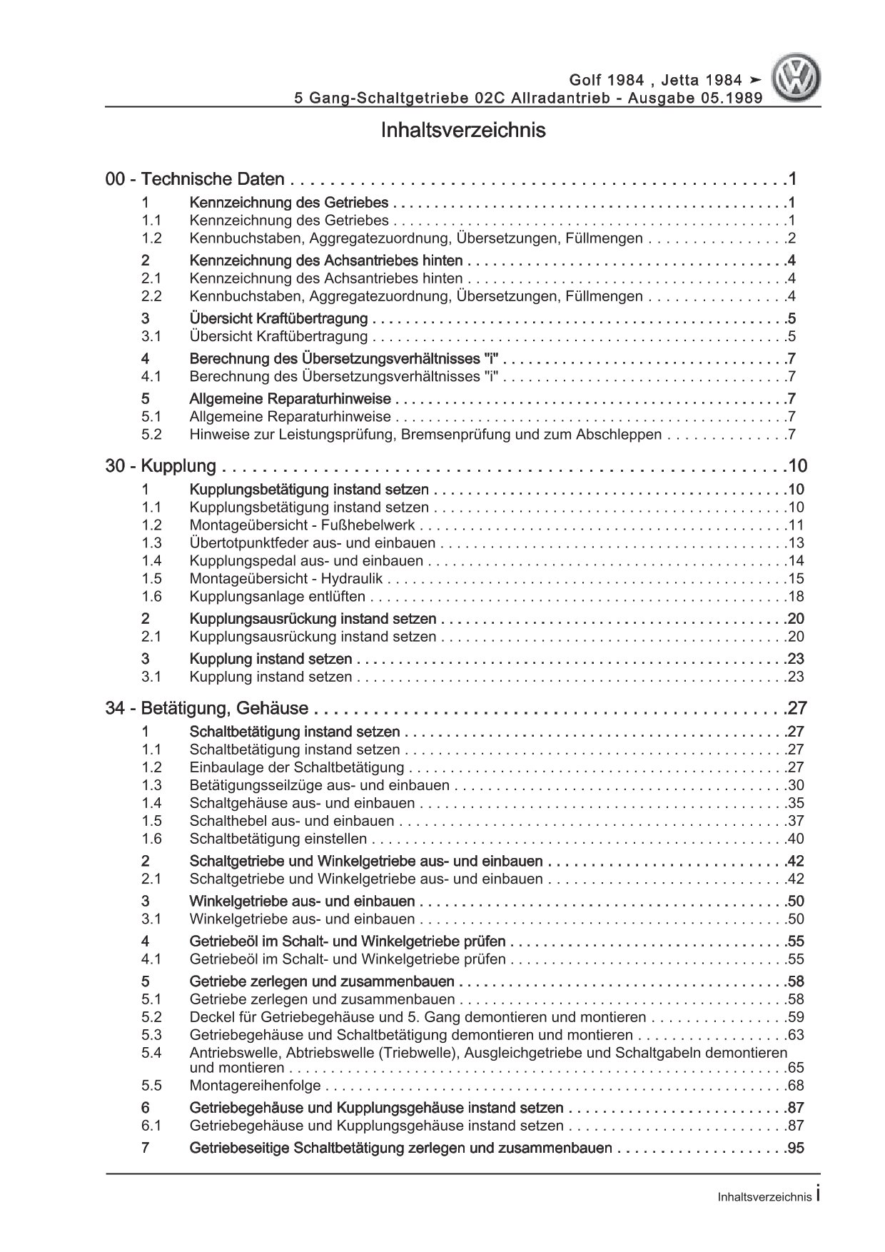 VW Golf 2 Typ 19 1983-1992 5 Gang Schaltgetriebe 02C Kupplung Reparaturanleitung