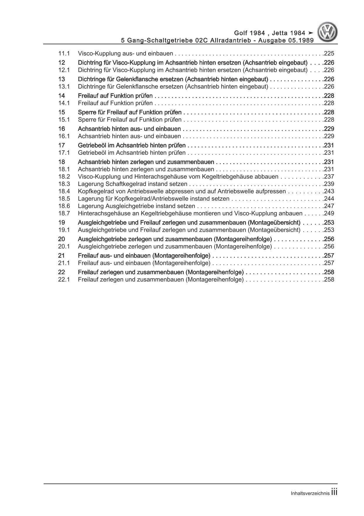 VW Golf 2 Typ 19 1983-1992 5 Gang Schaltgetriebe 02C Kupplung Reparaturanleitung