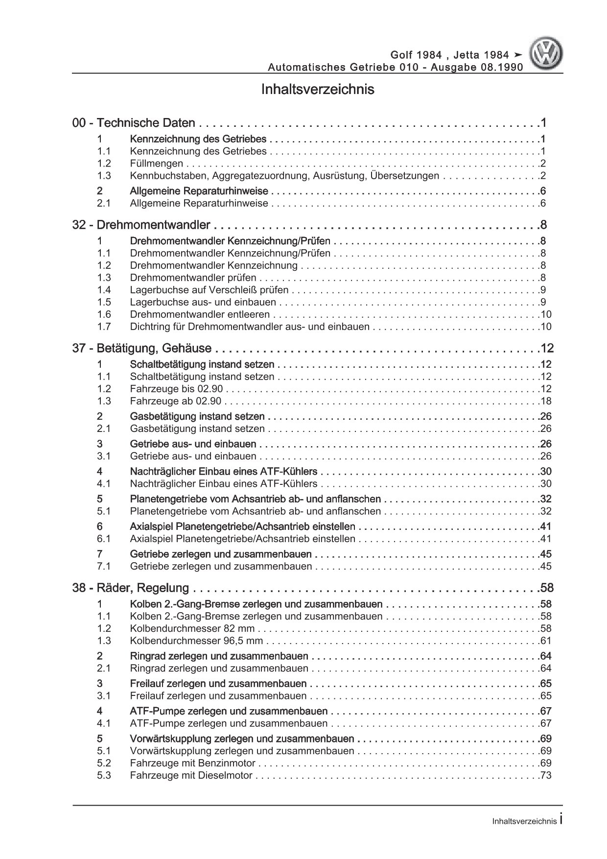 VW Golf 2 Typ 19 1983-1992 3 Gang Automatikgetriebe 010 Reparaturanleitung