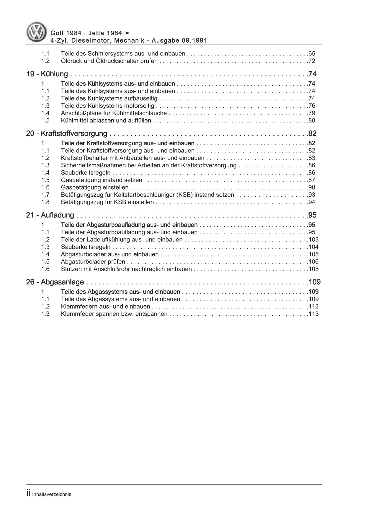 VW Golf 2 Typ 19 1983-1992 Dieselmotor Mechanik 54-80 PS Reparaturanleitung