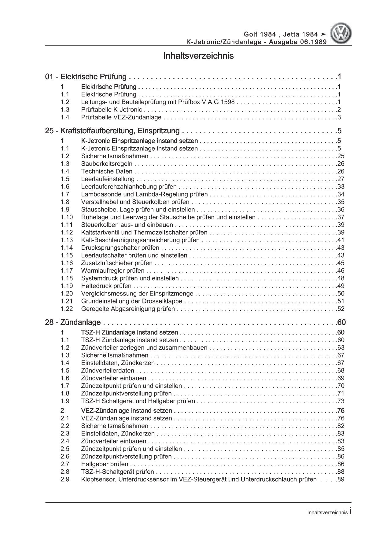 VW Golf 2 19 1983-1992 K-Jetronic- Zündanlage 1,8l 90-112 PS Reparaturanleitung