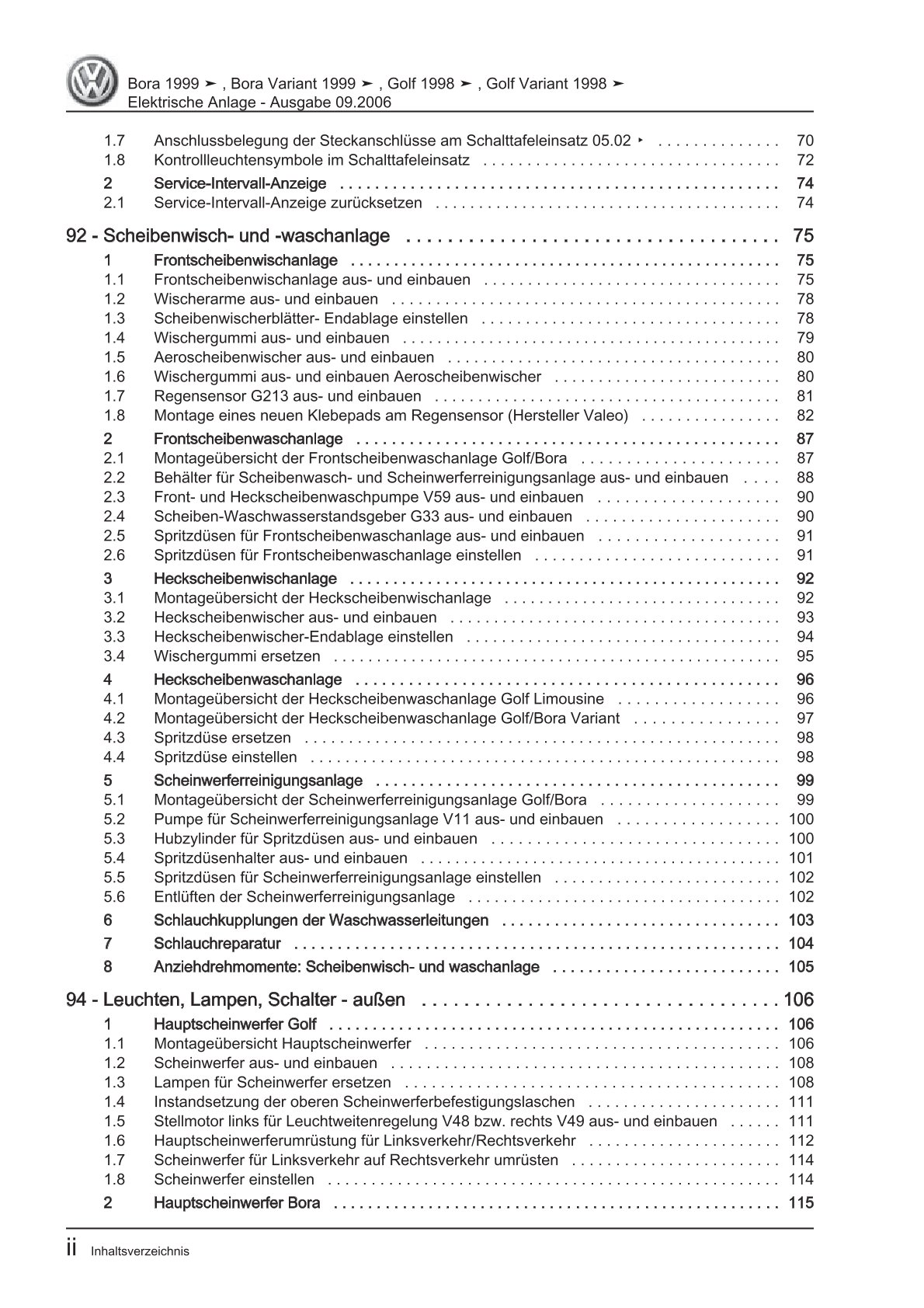 VW Golf 4 1J 1997-2003 Elektrische Anlage Elektrik Systeme Reparaturanleitung
