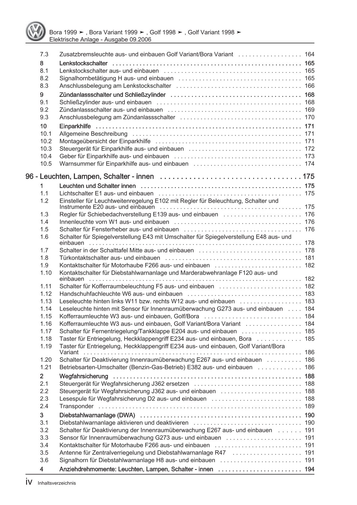 VW Golf 4 1J 1997-2003 Elektrische Anlage Elektrik Systeme Reparaturanleitung
