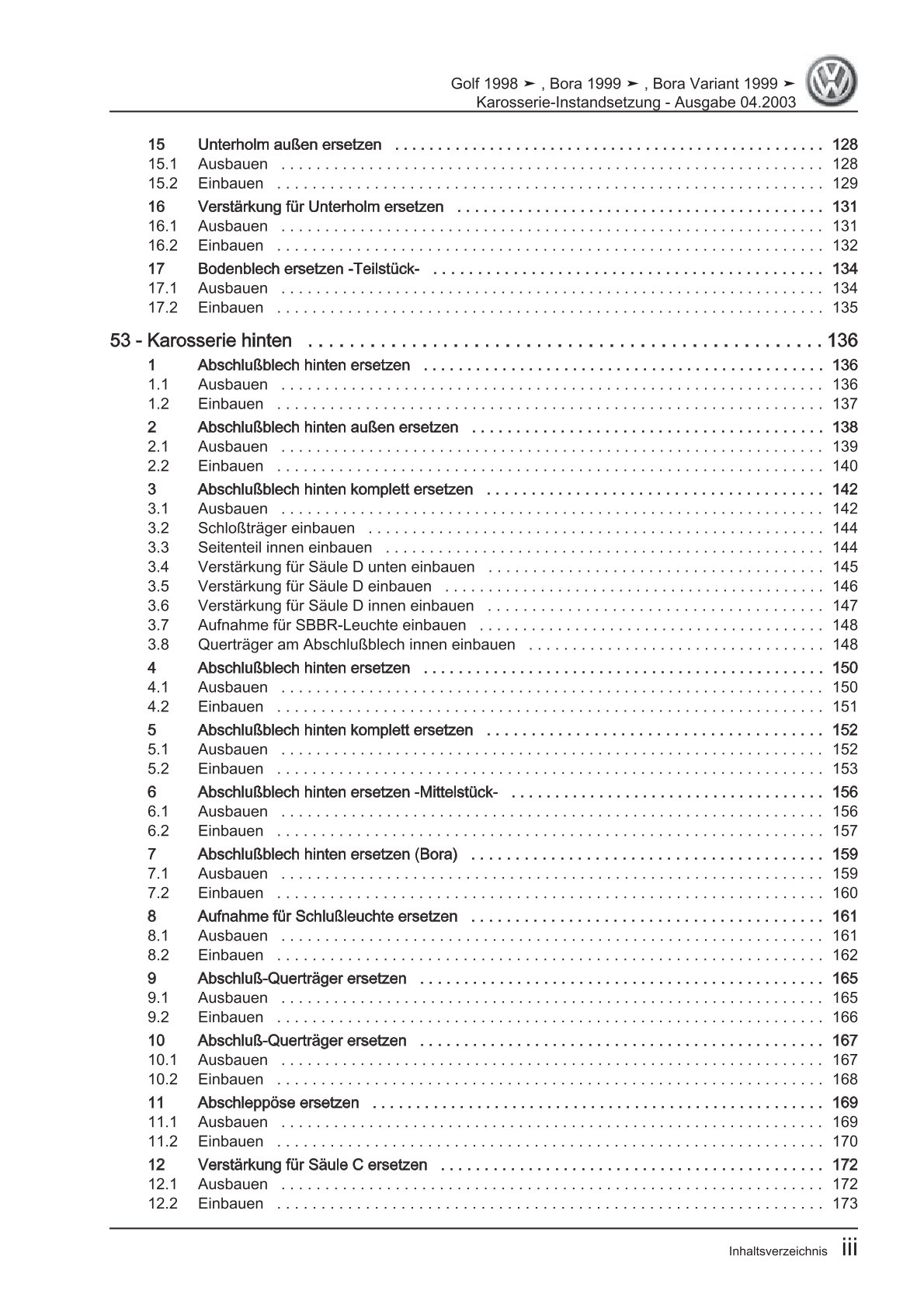 VW Golf 4 Typ 1J 1997-2003 Karosserie Unfall Instandsetzung Reparaturanleitung
