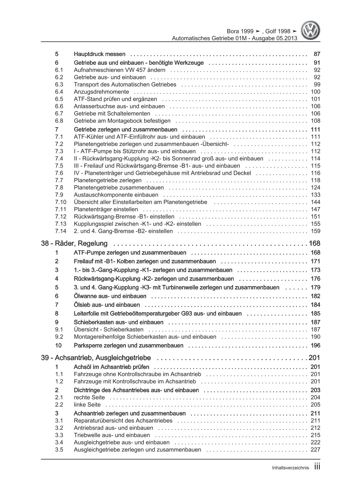 VW Golf 4 Typ 1J 1997-2003 4 Gang Automatikgetriebe 01M Reparaturanleitung