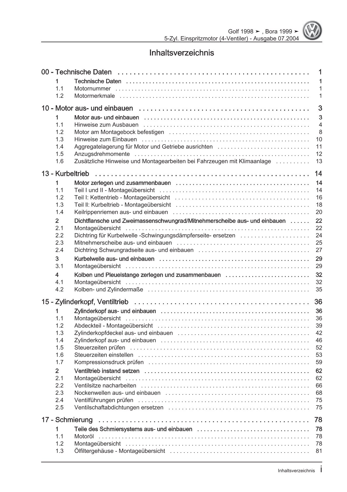 VW Golf 4 Typ 1J 1997-2003 5-Zyl. Benzinmotor 2,3l 170 PS 4V Reparaturanleitung
