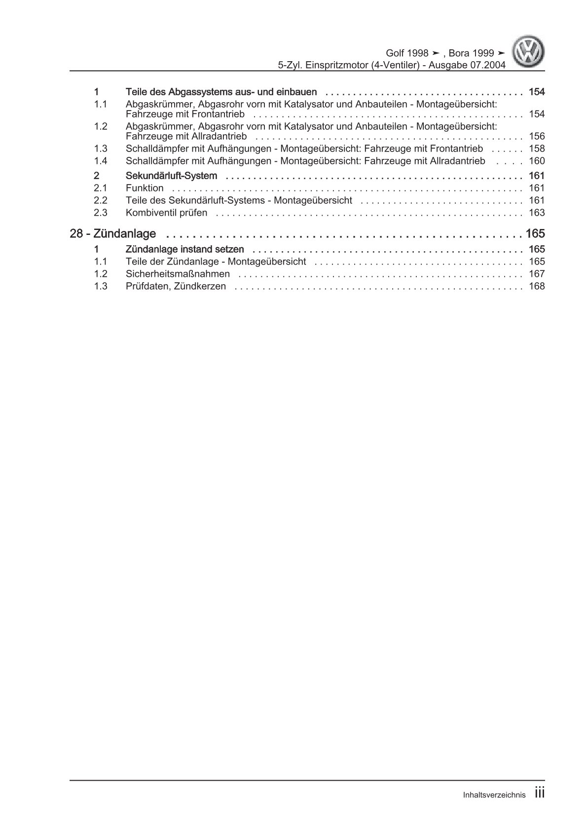 VW Golf 4 Typ 1J 1997-2003 5-Zyl. Benzinmotor 2,3l 170 PS 4V Reparaturanleitung