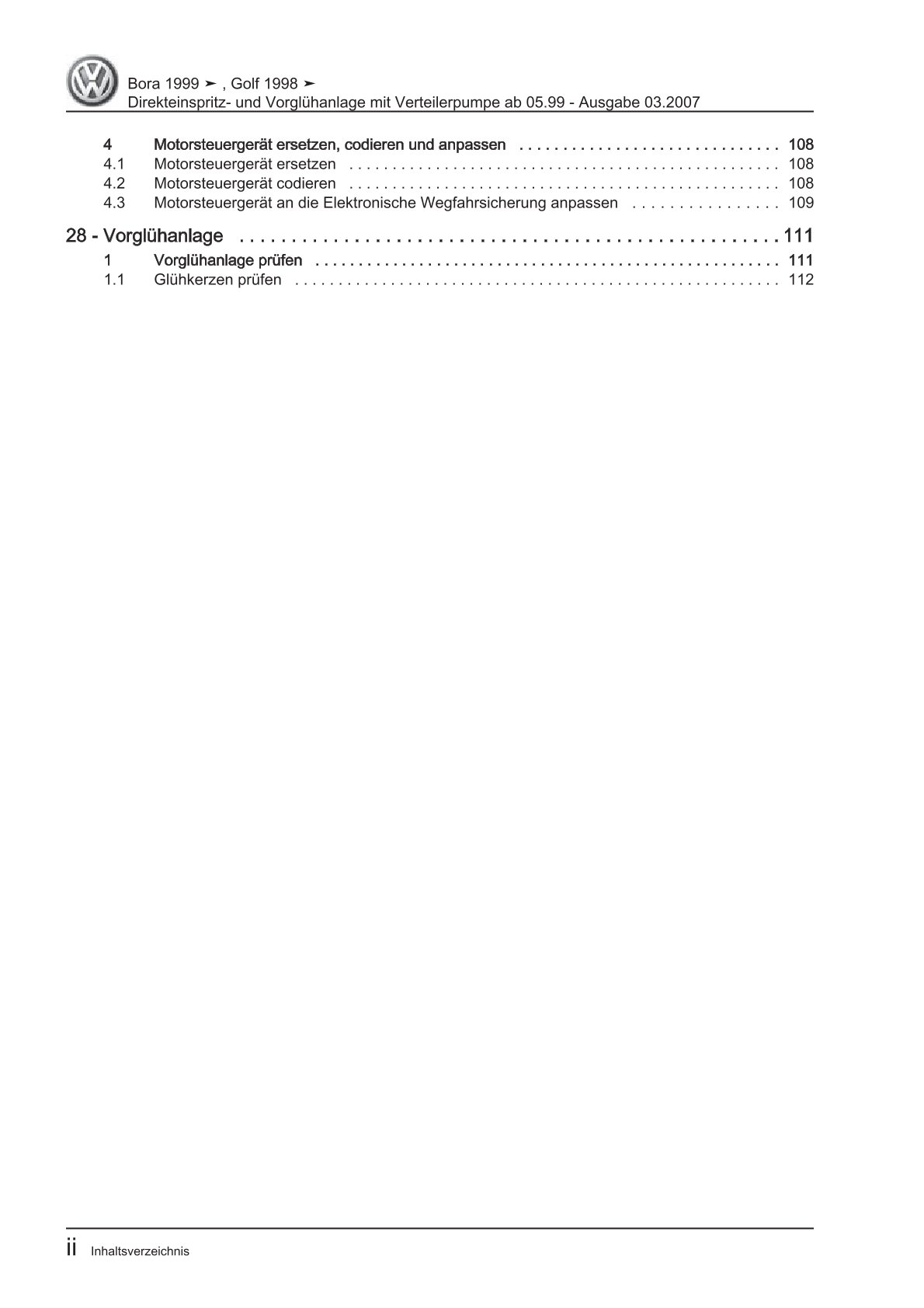 VW Golf 4 1J 1999-2003 Diesel Einspritz- Vorglühanlage 1,9l Reparaturanleitung