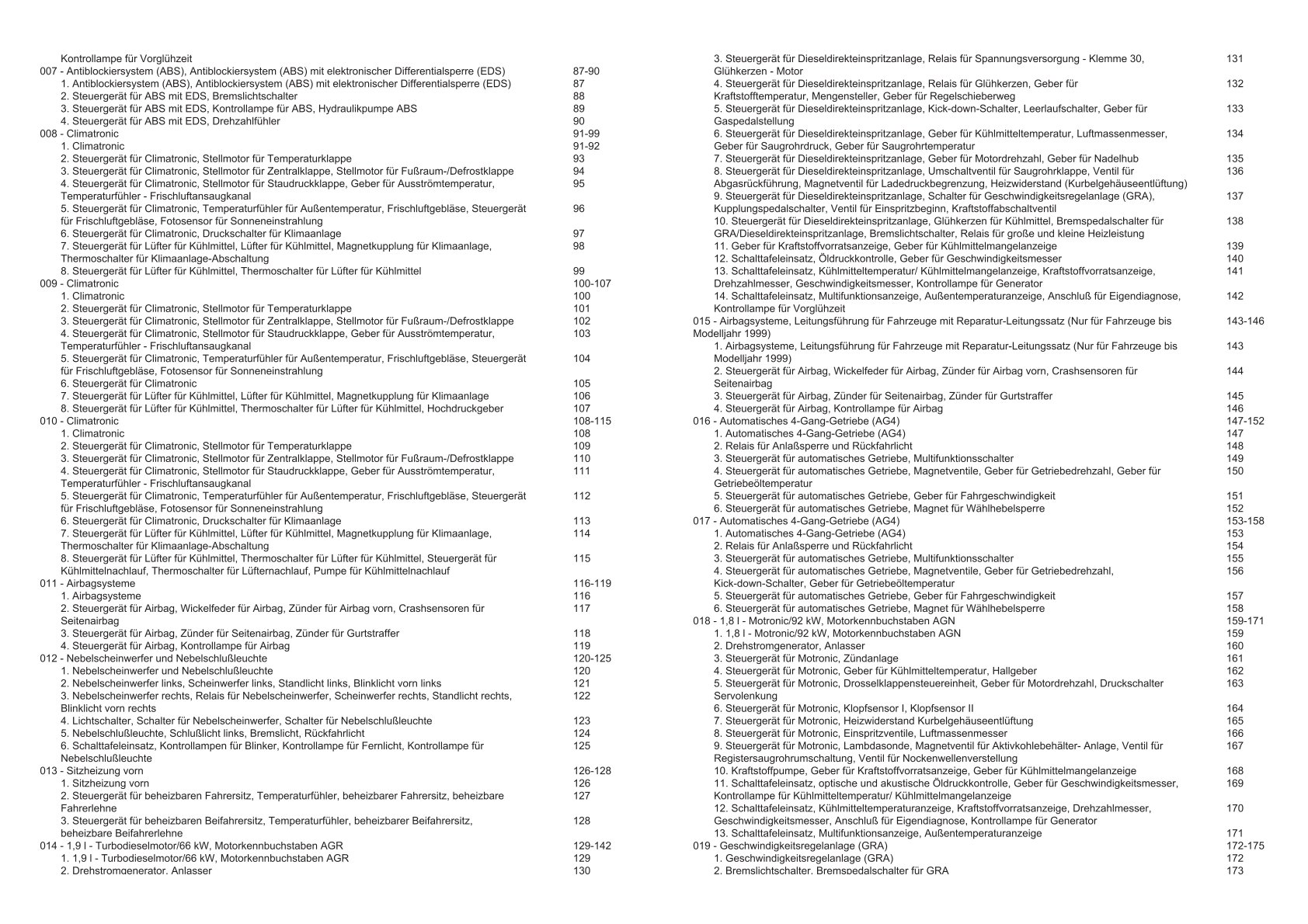 VW Golf 4 Typ 1J 1997-1999 Schaltplan Stromlaufplan Verkabelung Elektrik Pläne