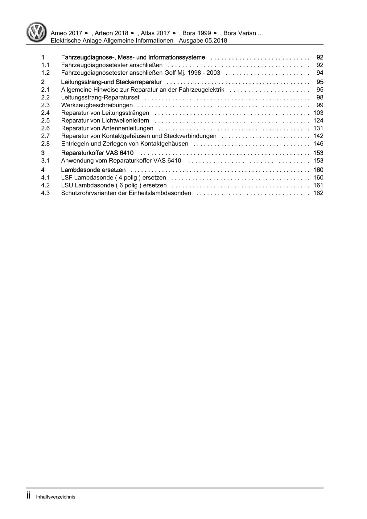 VW Golf 4 1J 1997-2003 Allgemeine Infos Elektrische Anlage Reparaturanleitung