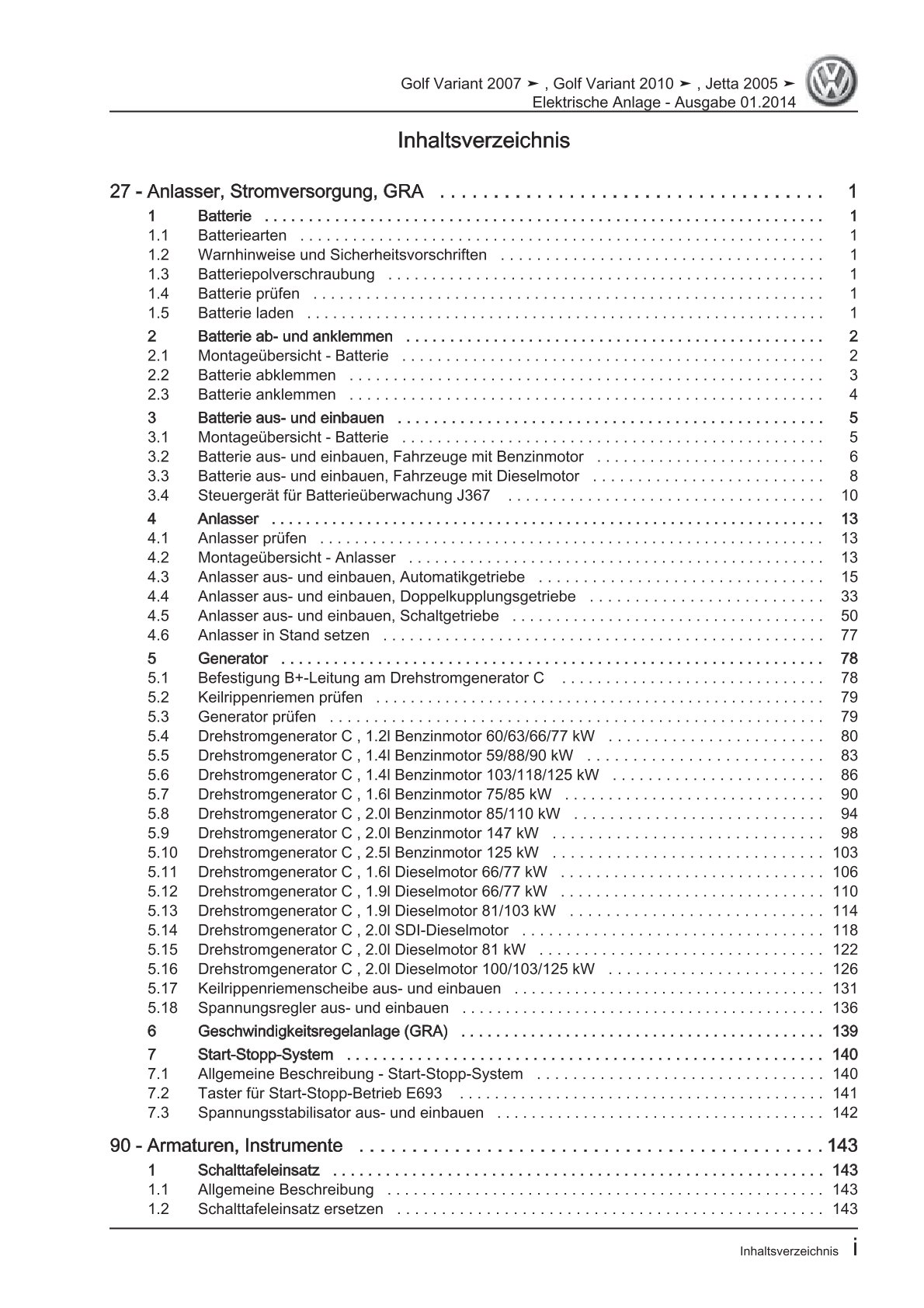 VW Golf 5 Variant 1K5 2007-2009 Elektrische Anlage Elektrik Reparaturanleitung