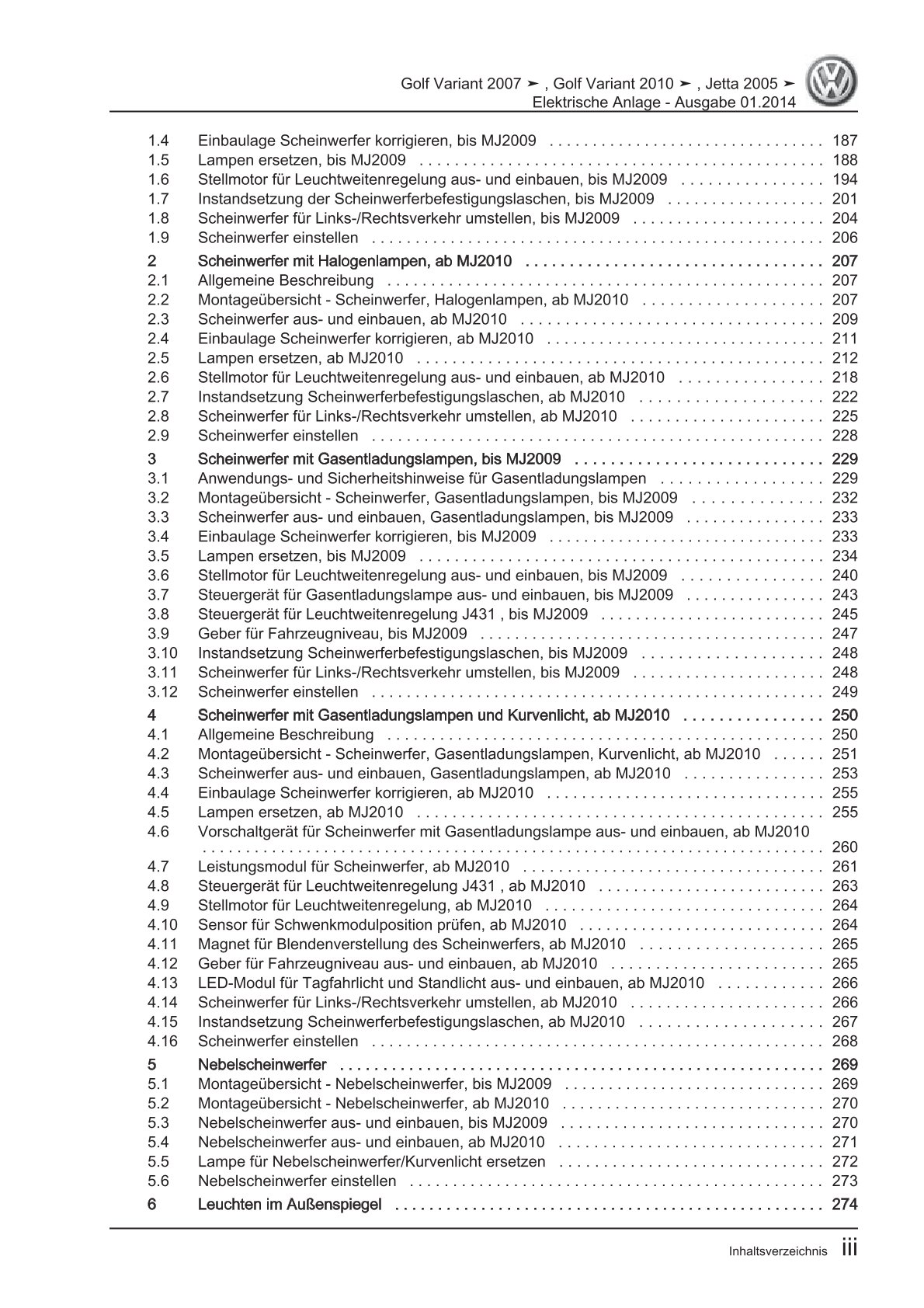 VW Golf 5 Variant 1K5 2007-2009 Elektrische Anlage Elektrik Reparaturanleitung
