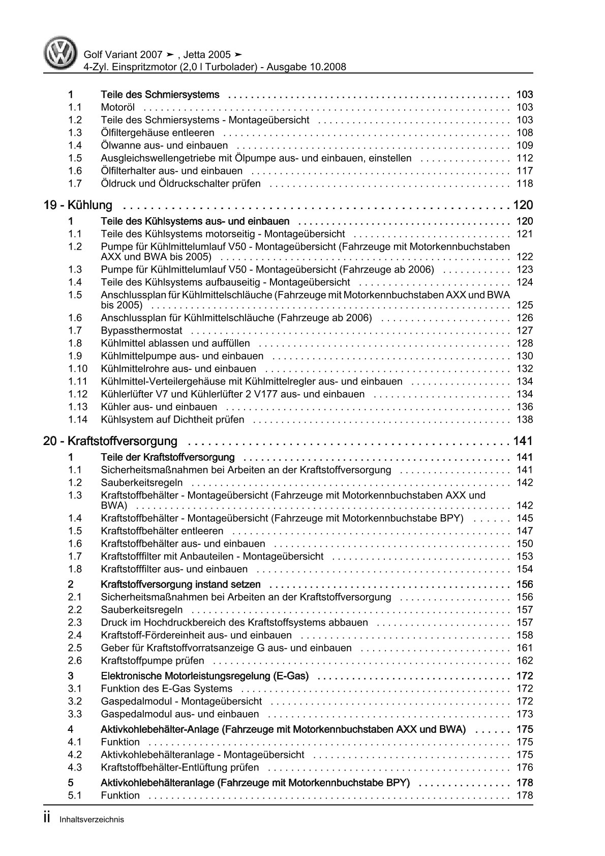 VW Golf 5 Variant 1K5 (07-09) 4-Zyl. Benzinmotor 2,0l 200 PS Reparaturanleitung