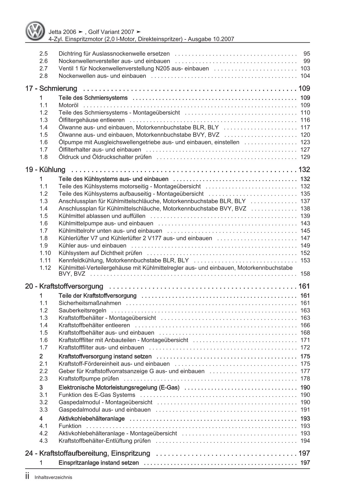 VW Golf 5 Variant 1K5 (07-09) 4-Zyl. Benzinmotor 2,0l 150 PS Reparaturanleitung