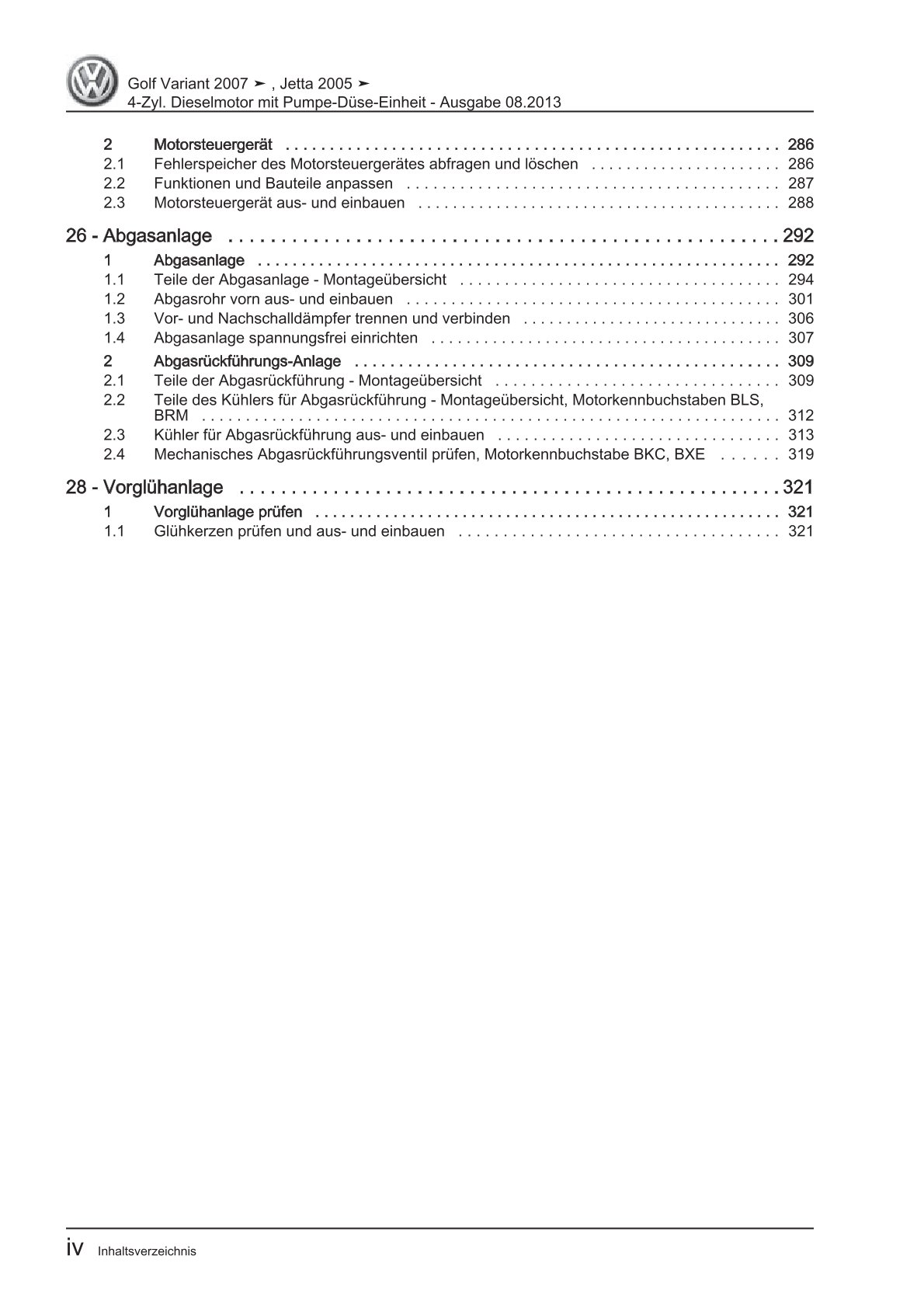 VW Golf 5 Variant 1K5 2007-2009 Dieselmotor 1,9l 103-105 PS Reparaturanleitung