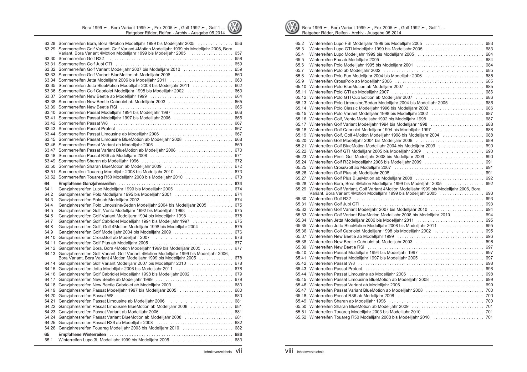 VW Golf 5 Variant 1K5 2007-2009 Ratgeber Räder Reifen Archiv Reparaturanleitung