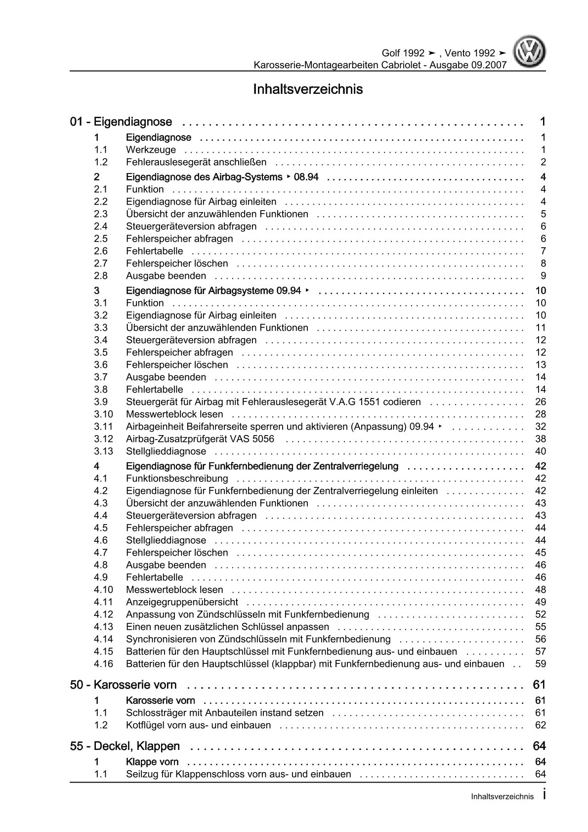 VW Golf 3 Cabrio 1E 1993-1998 Karosseriearbeiten Innen Außen Reparaturanleitung