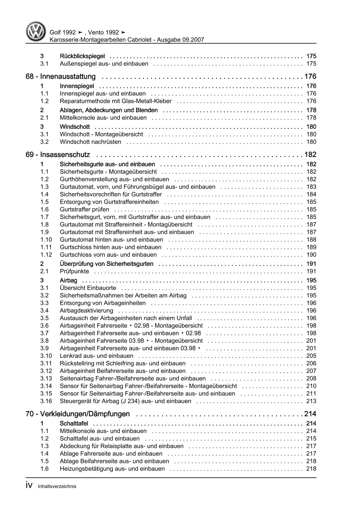 VW Golf 3 Cabrio 1E 1993-1998 Karosseriearbeiten Innen Außen Reparaturanleitung