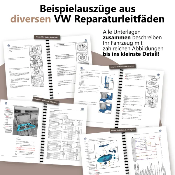 Beispielauszüge der verschiedenen VAG Service Reparaturhandbücher von VW.