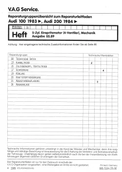 Audi 100/200 (82-91) 2,2l Benzinmotor 220 PS Mechanik Reparaturanleitung PDF