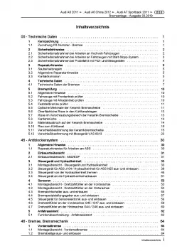 Audi A7 Typ 4G 2010-2018 Bremsanlagen Bremsen System Reparaturanleitung PDF