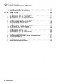 Audi A7 Typ 4G 2010-2018 Karosserie Montagearbeiten Innen Reparaturanleitung PDF