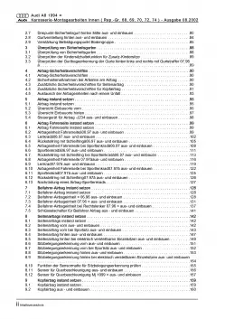 Audi A8 Typ 4D 1994-2002 Karosserie Montagearbeiten Innen Reparaturanleitung