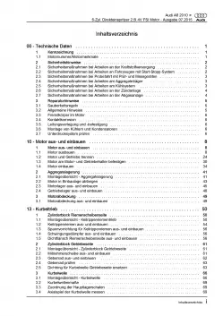 Audi A8 Typ 4H 2010-2017 6-Zyl. 2,5l Benzinmotor 204 PS Reparaturanleitung PDF