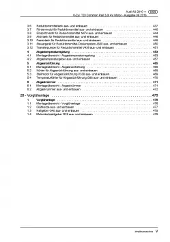 Audi A8 4H 2010-2017 6-Zyl. 3,0l Dieselmotor 204-258 PS Reparaturanleitung PDF