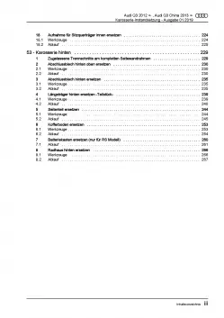 Audi Q3 Typ 8U 2011-2018 Karosserie Unfall Instandsetzung Reparaturanleitung PDF