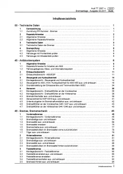 Audi TT Typ 8J 2006-2014 Bremsanlagen Bremsen System Reparaturanleitung PDF