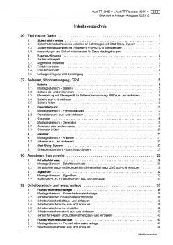 Audi TT Typ FV ab 2014 Elektrische Anlage Elektrik System Reparaturanleitung PDF